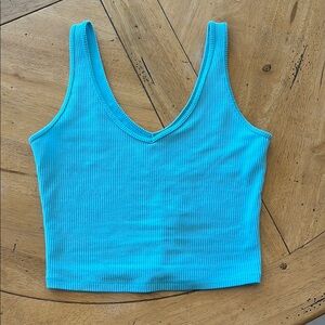 Blue Ribbed Women's Tank Top